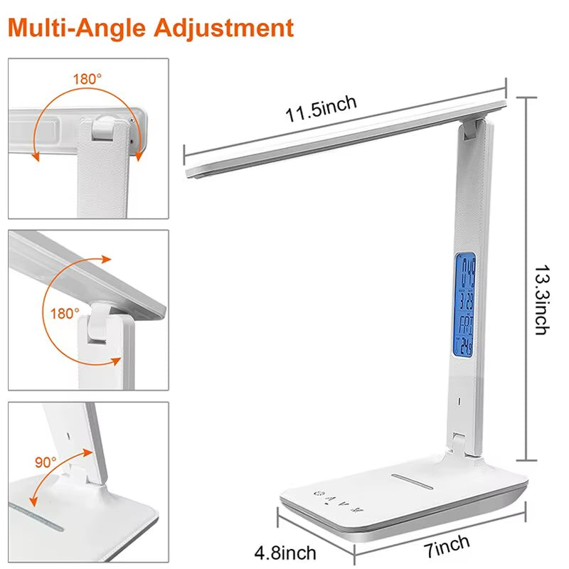 Wireless Charger Pad LED Desk Lamp Temperature Alarm Clock Eye Protect Study Business Light Table Lamp 10W Fast Charging Station